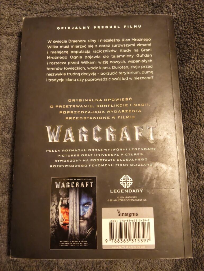 Zdjęcie pokazujące tylną okładkę książki Warcraft: Durotan