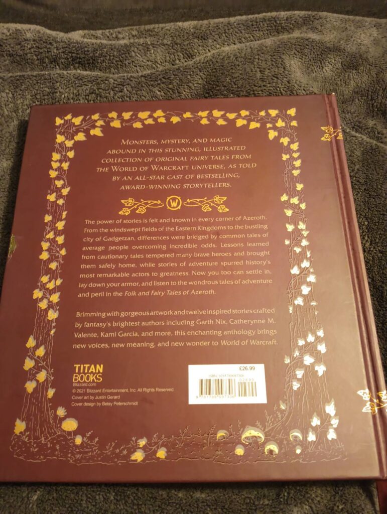 Zdjęcie pokazujące tylną okładkę Folk & Fairy Tales of Azeroth Tył