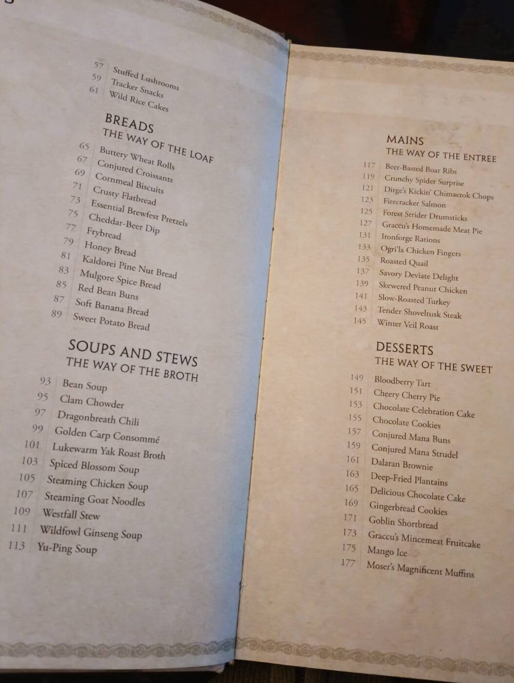 Zdjęcie przedstawiające fragment spisu treści WoW The Official cookbook