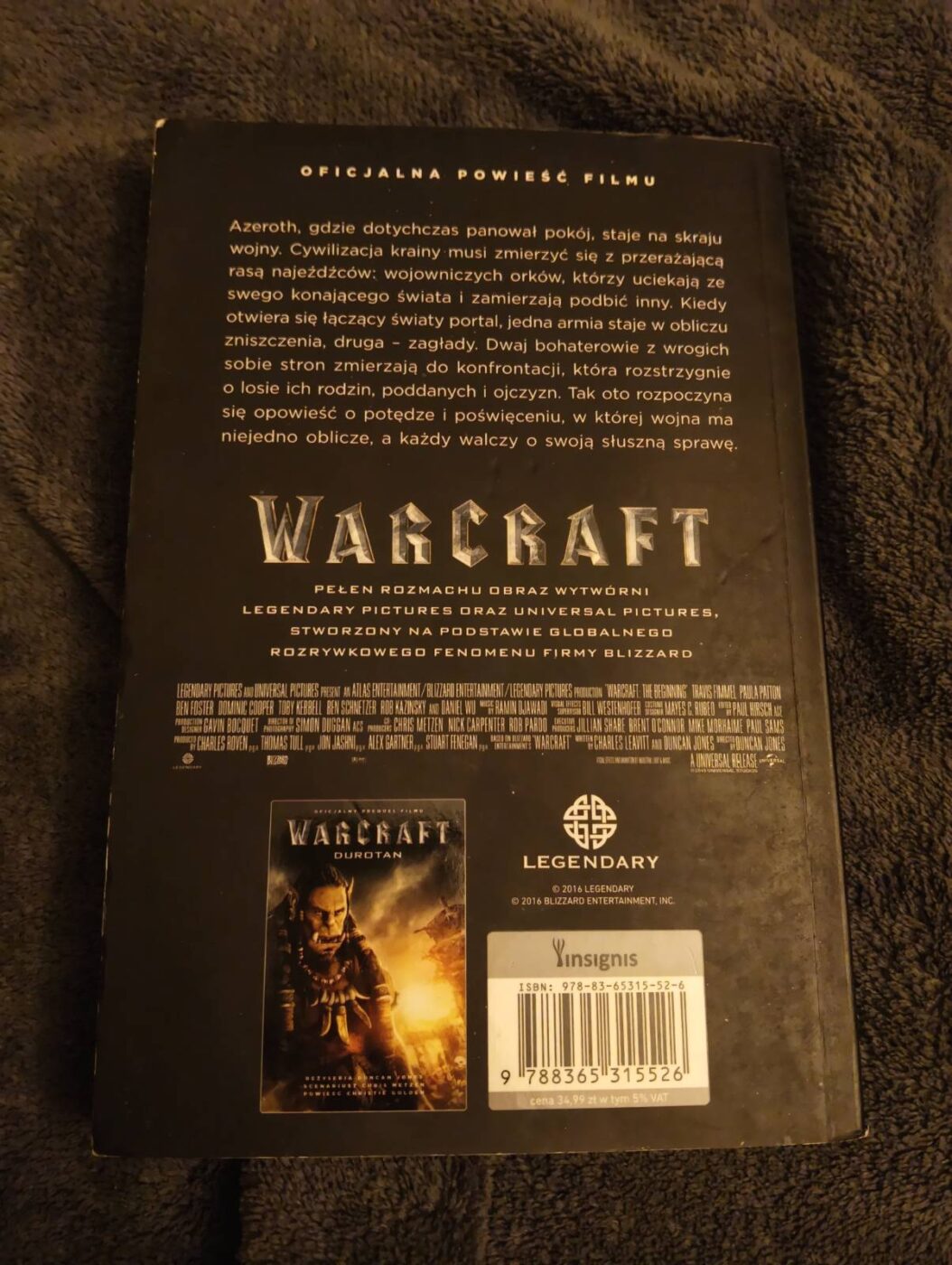 Tylna okładka książki Warcraft: Oficjalna powieść filmu Warcraft: Początek